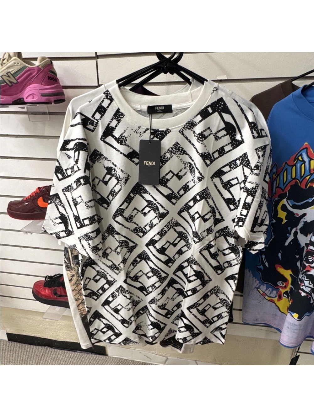 Fendi Black & White Distressed FF Logo Short Sleeve Tee